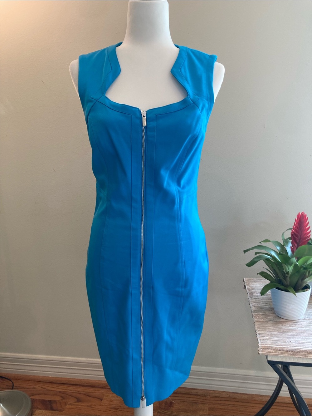 Cache Turquoise Zip-Front Midi Dress